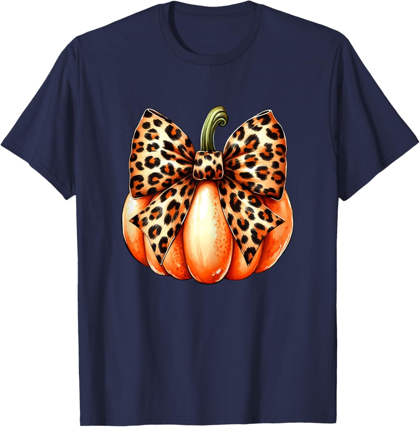 Coquette Bow Leopard Pumpkin Thanksgiving Rustic Fall Women T-Shirt - T-Shirt | Navy
