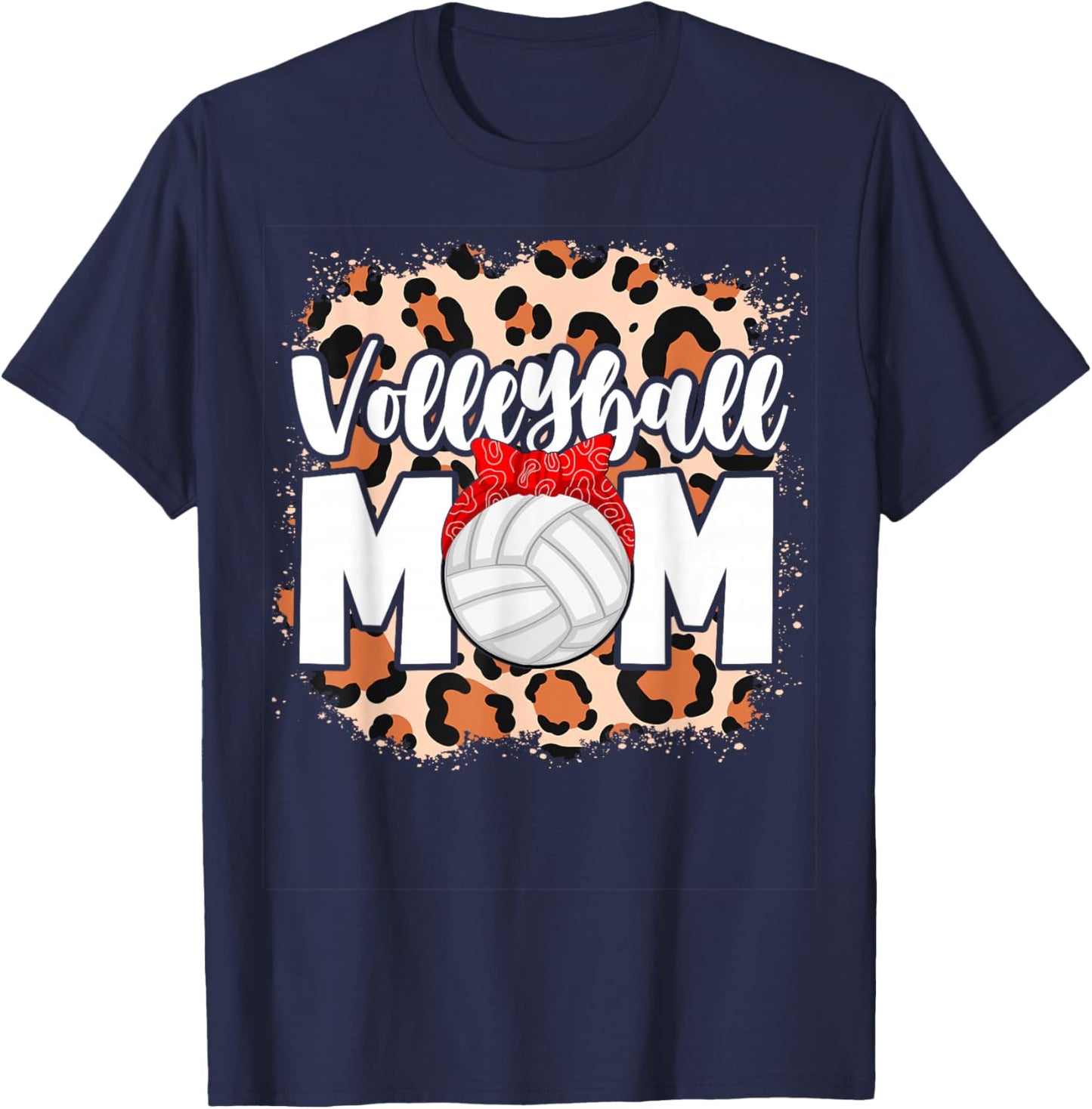 Volleyball Mom Leopard Messy Bun Game Day Funny Mothers Day T-Shirt - T-Shirt | Navy