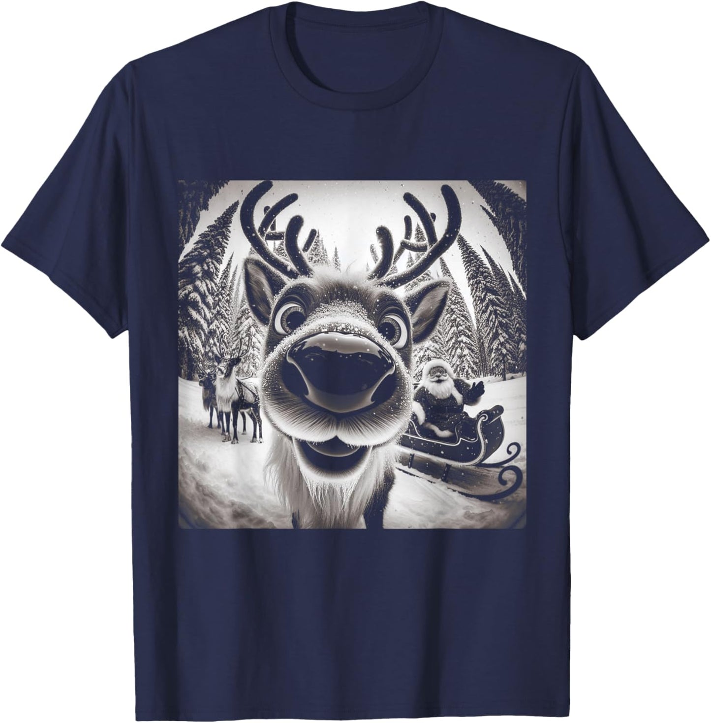 Funny Reindeer Selfie Christmas T-Shirt - T-Shirt | Navy