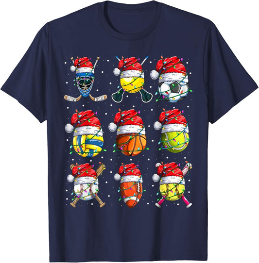 Santa Sports Design Boys Christmas Sport Ball Player T-Shirt - T-Shirt | Navy