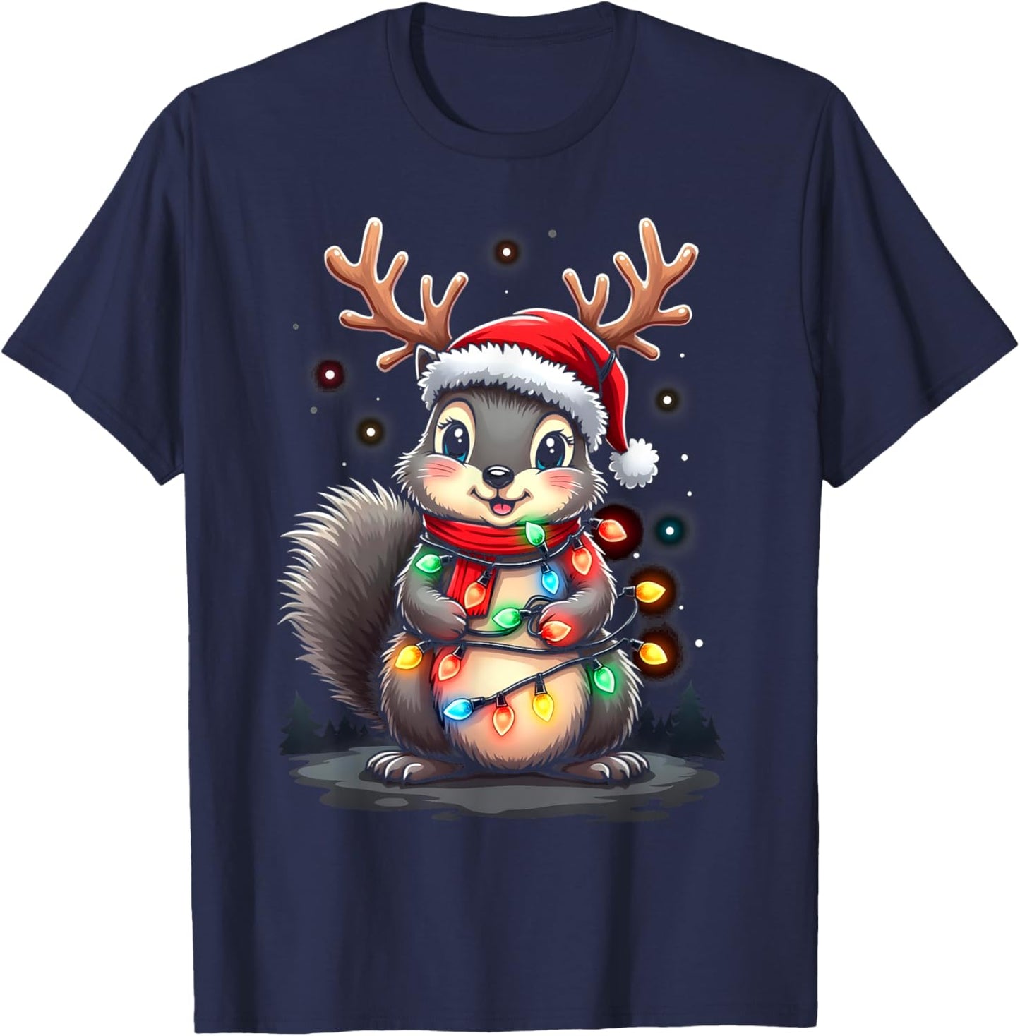 Squirrel Christmas 2024 With Lights & Holiday Xmas Men Women T-Shirt - T-Shirt | Navy