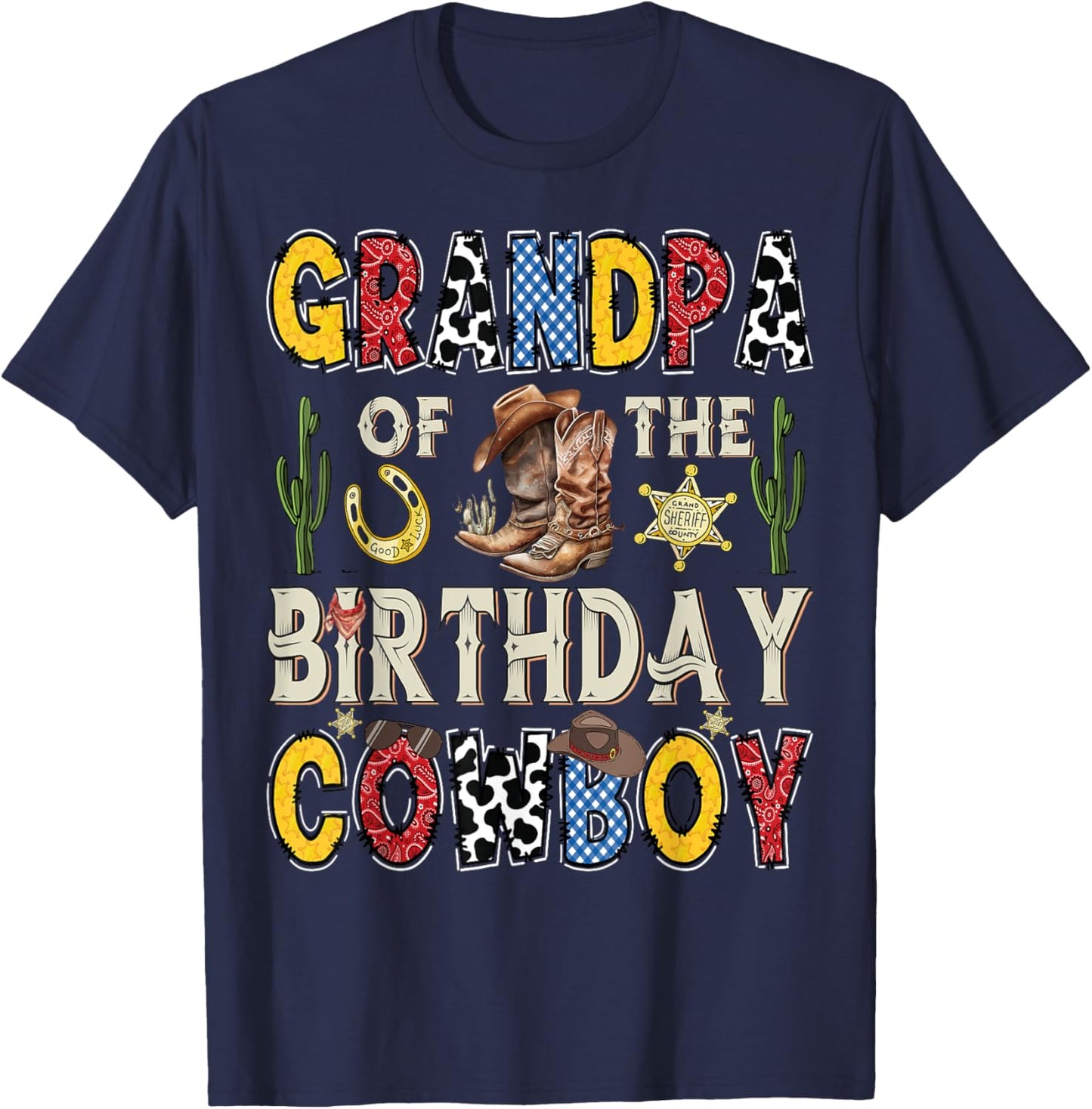 Grandpa Of The Birthday CowBoy Rodeo Grandpa Western T-Shirt - T-Shirt | Navy