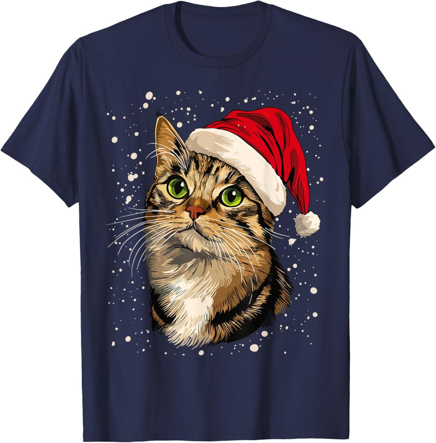 Christmas Cat Snow Graphic Women Kids T-Shirt - T-Shirt | Navy