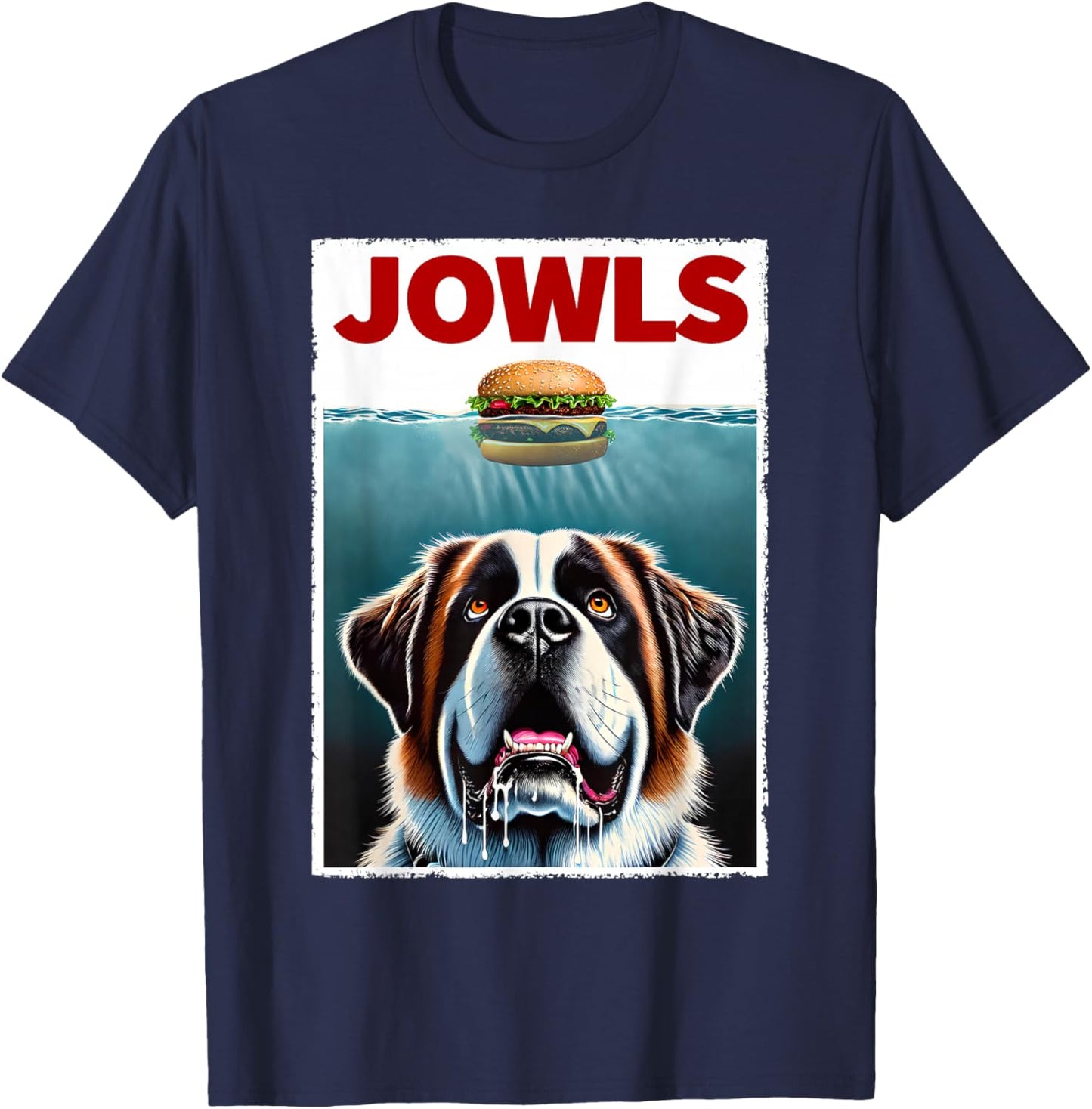 Funny Saint Bernard and Hamburger Parody Jowls Dog Lover Men Women Kids T-Shirt - T-Shirt | Navy