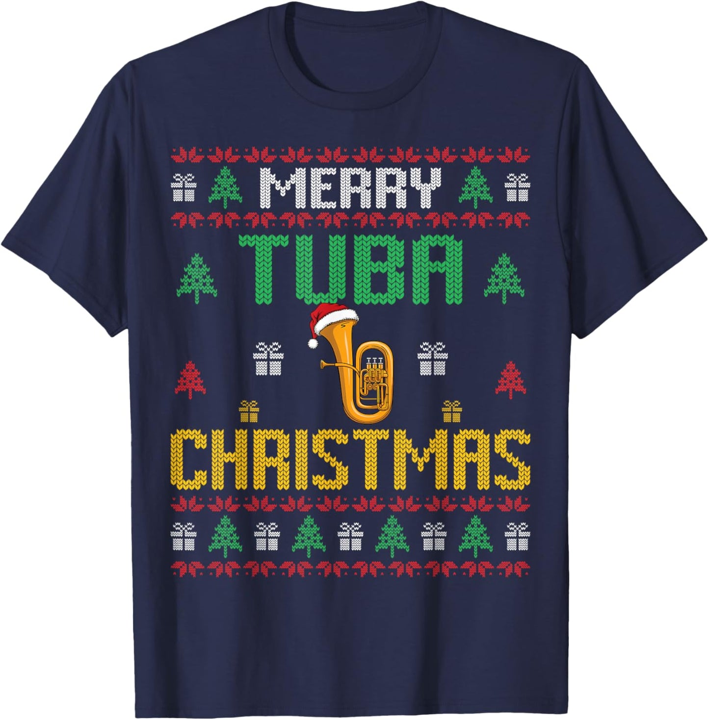 Merry Tuba Christmas Funny Tuba Player Ugly Xmas Holiday T-Shirt - T-Shirt | Navy