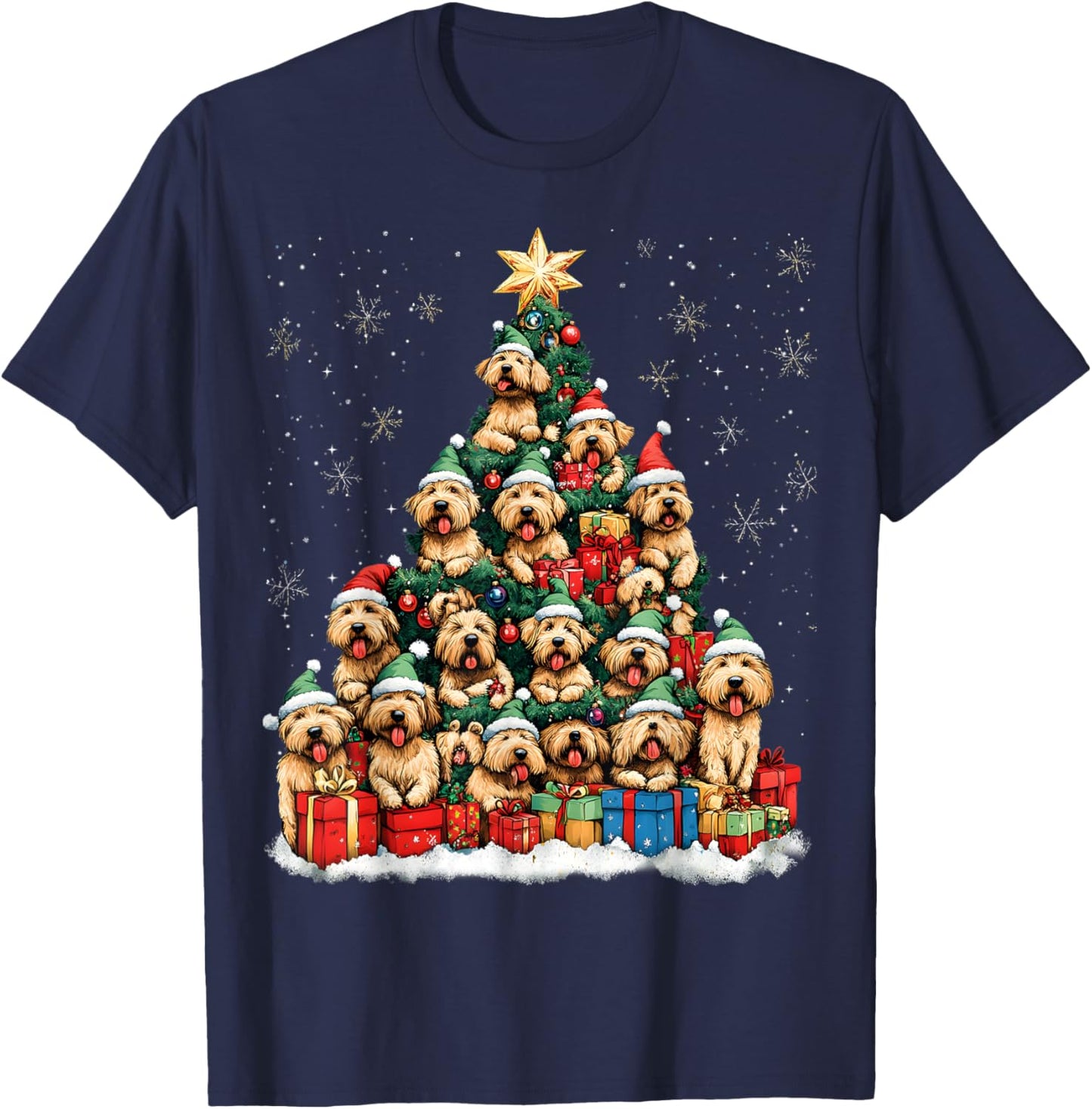 Soft Coated Wheaten Terrier Christmas Tree Dog Santa Dogmas Men Women Kids T-Shirt - T-Shirt | Navy