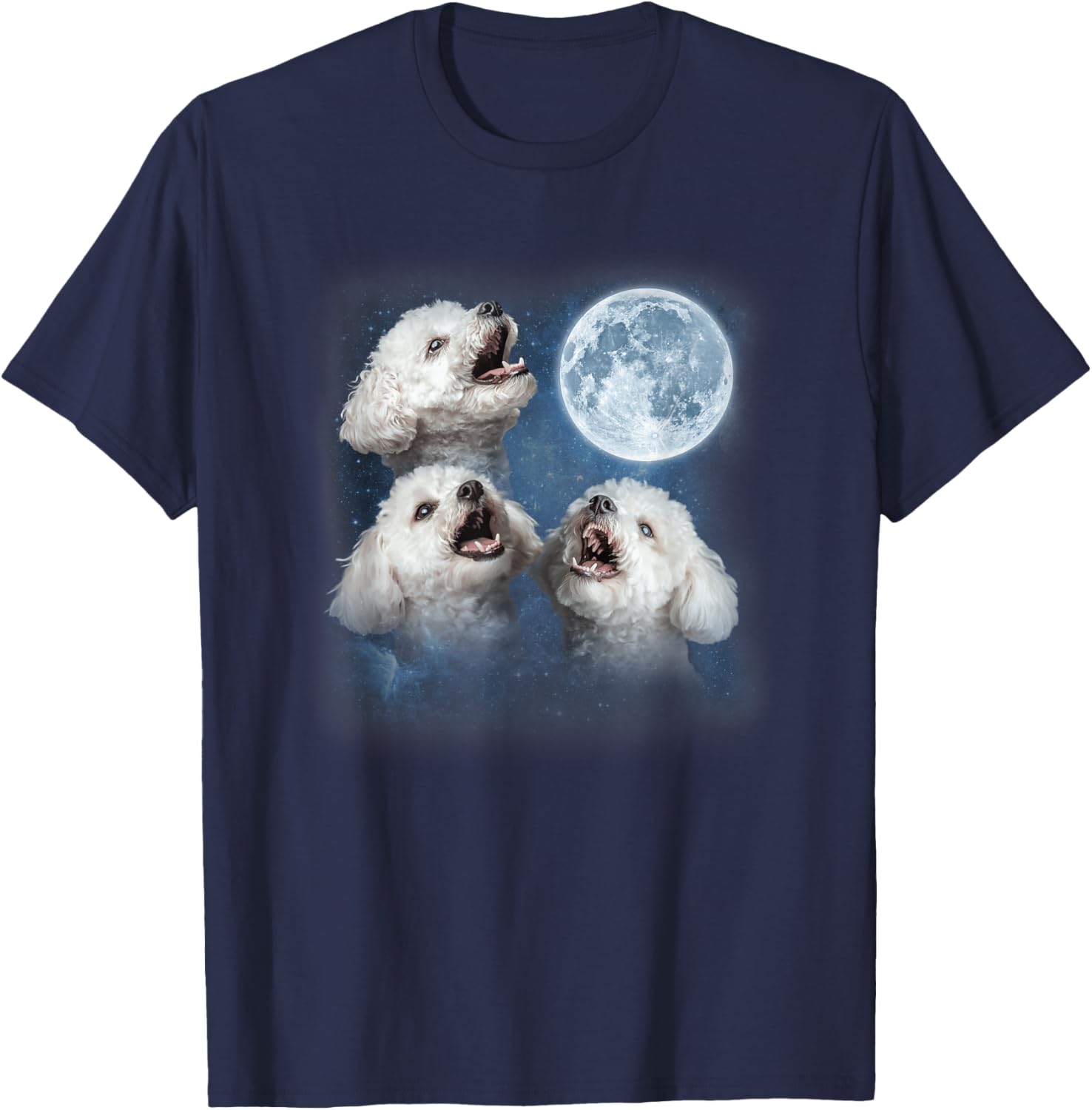 3 Bichon Frise Dogs Howling at the Moon Animal Lover T-Shirt - T-Shirt | Navy