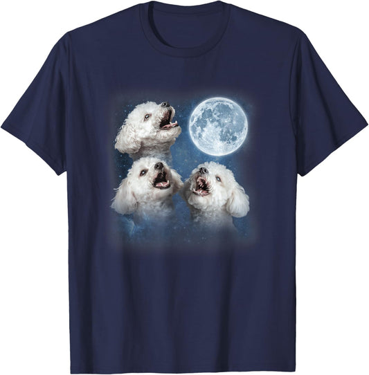 3 Bichon Frise Dogs Howling at the Moon Animal Lover T-Shirt - T-Shirt | Navy