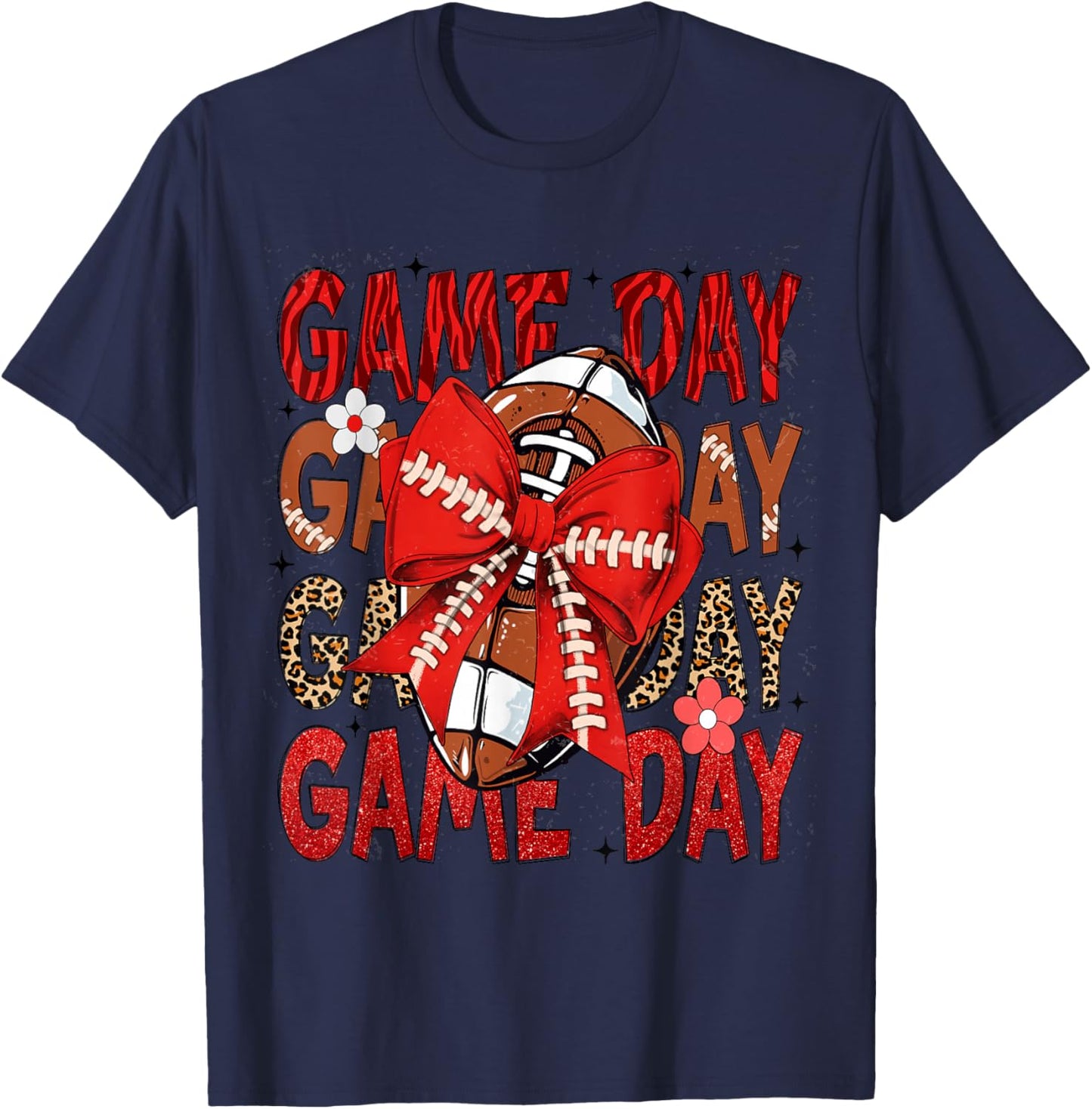 Football Lover Coquette Bow Game Day Fan & Player Mom & Girl T-Shirt - T-Shirt | Navy