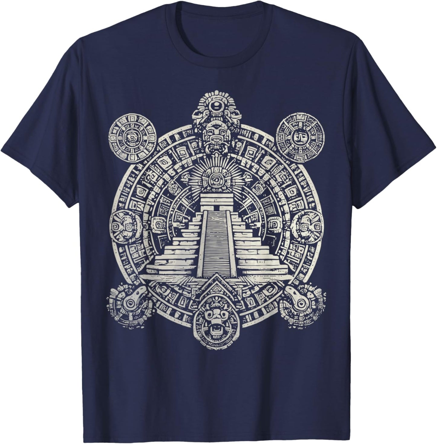 Ancient Sacred Mayan Aztec Calendar Pyramid Geometry T-Shirt - T-Shirt | Navy