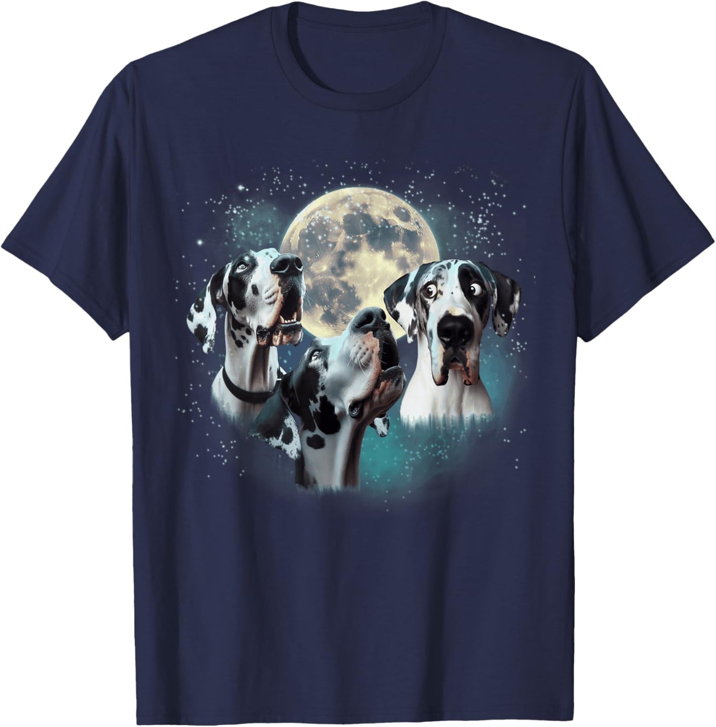 Funny Three Dog Moon, 3 Harlequin Great Dane, Weird Meme Men Women Kids T-Shirt - T-Shirt | Navy