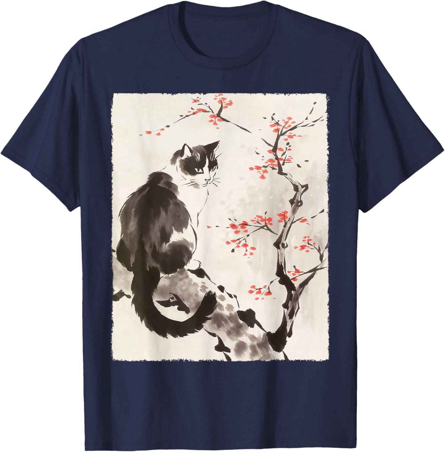 Cat Japanese Art Sakura Cherry Blossom Gifts Women T-Shirt - T-Shirt | Navy
