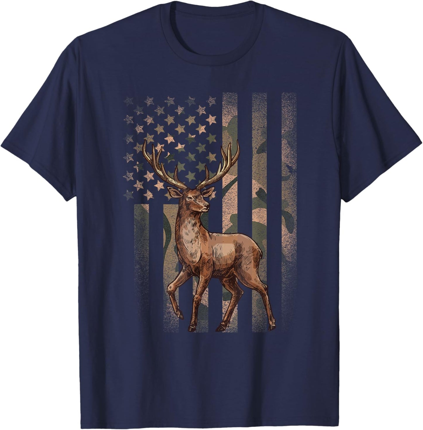 American Flag Camouflage Outdoor Moose Vintage Men Women T-Shirt - T-Shirt | Navy