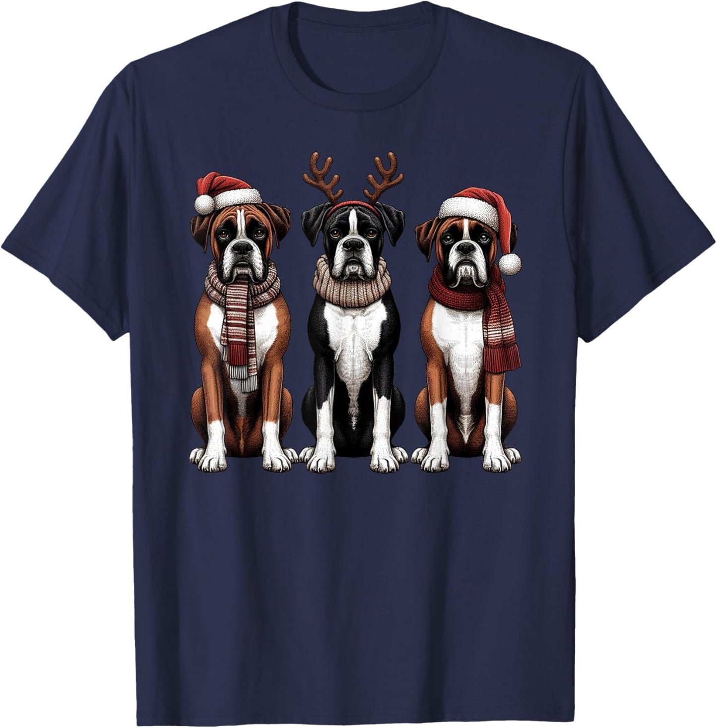 Santa Reindeer Boxer Christmas Boxer Dog Lover Pajama T-Shirt - T-Shirt | Navy