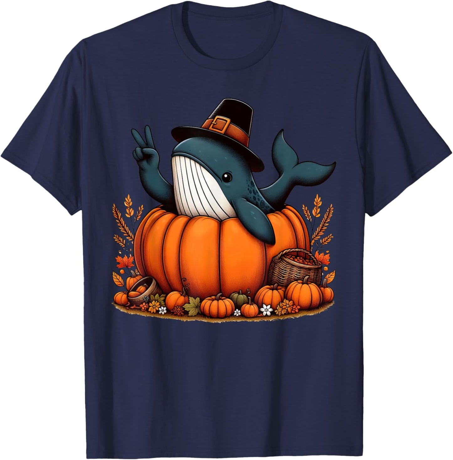 Autumn Pumpkin Fall Whale Thanksgiving Kids T-Shirt - T-Shirt | Navy