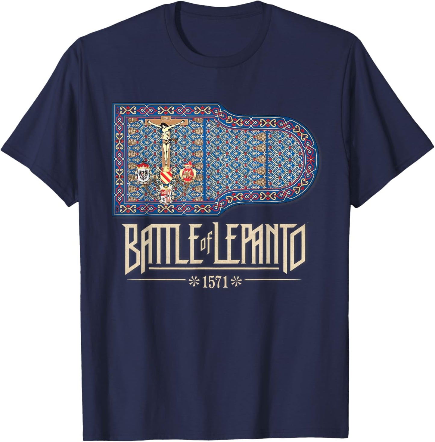 Catholic Lepanto Battle Flag 1571 Crusader T-Shirt - T-Shirt | Navy