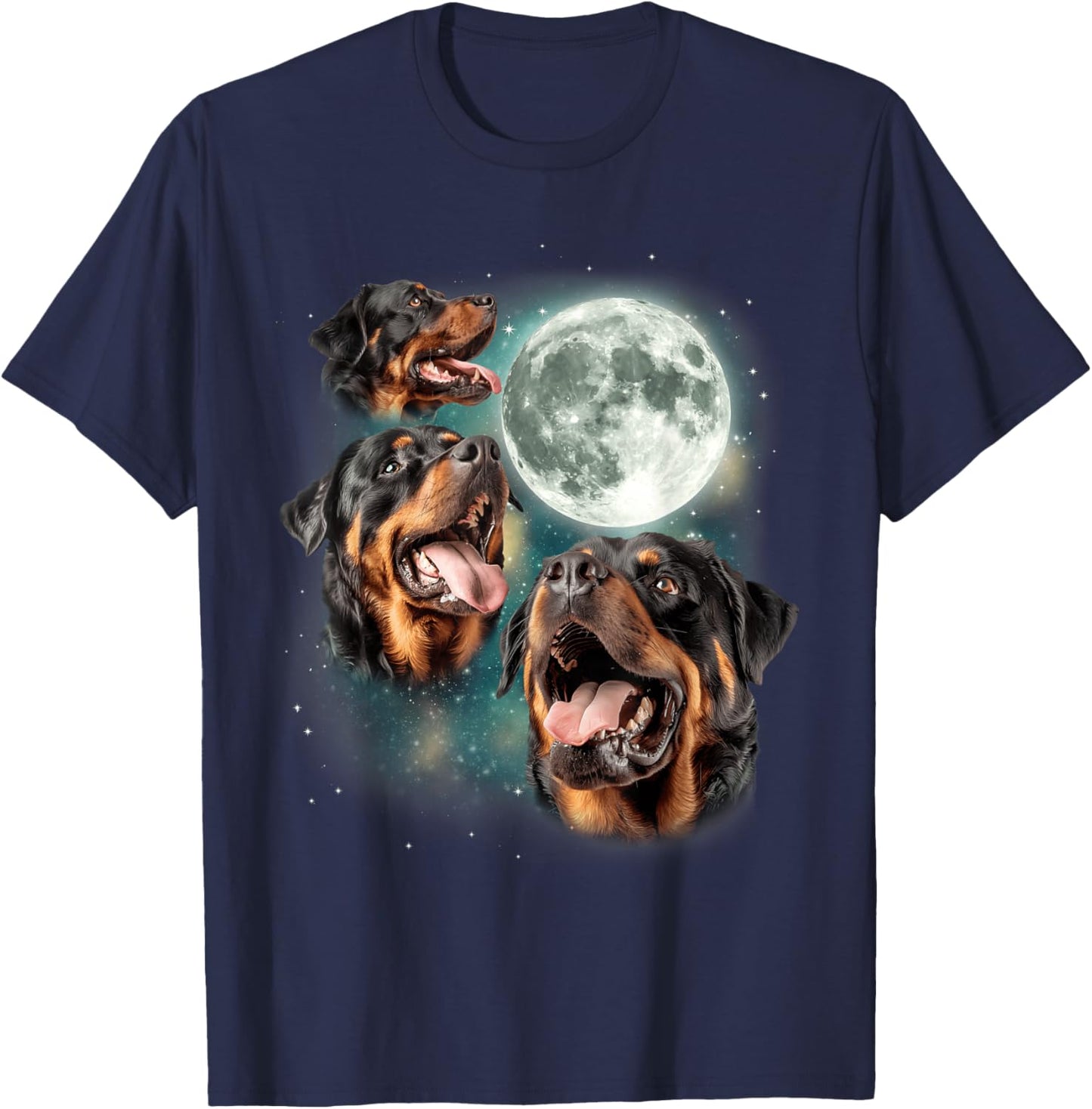 Three Rottweiler Moon | Rottie Lovers 3 Howling Dogs T-Shirt - T-Shirt | Navy
