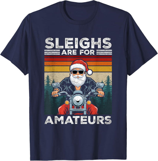 Christmas Funny Santa Claus Retro X-Mas Vacation Motorcycle T-Shirt - T-Shirt | Navy