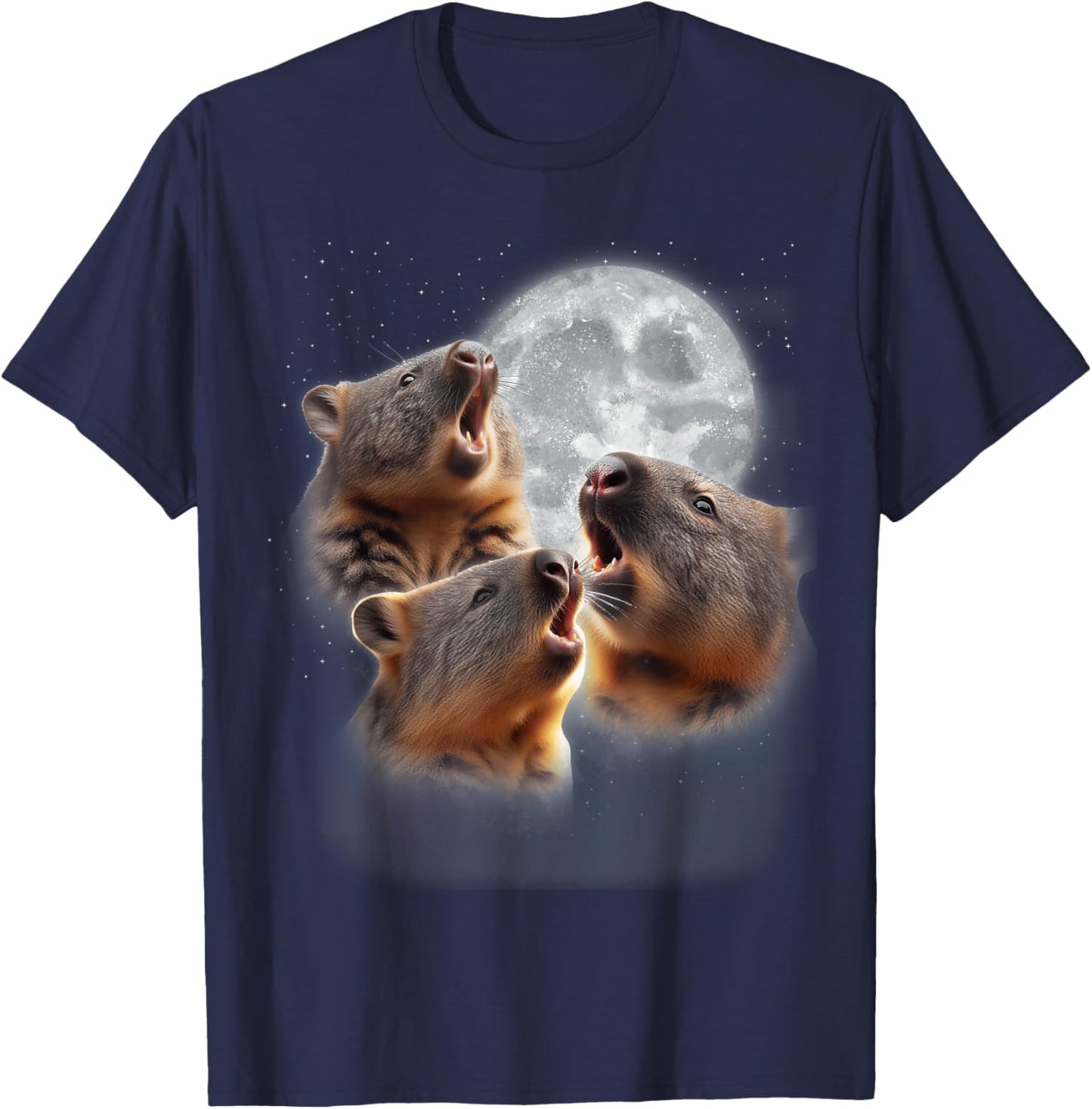 3 Wombats Howling At The Moon Funny Australian Wombat Lover T-Shirt - T-Shirt | Navy