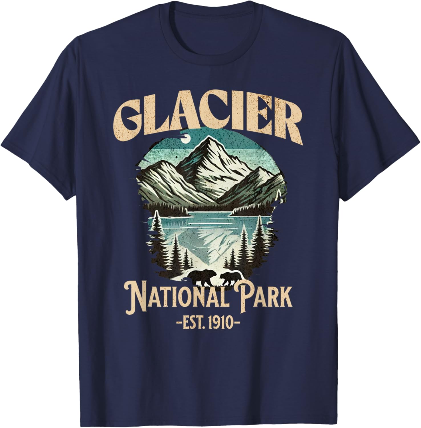 Glacier National Park Est. 1910 | Vintage Souvenir T-Shirt - T-Shirt | Navy