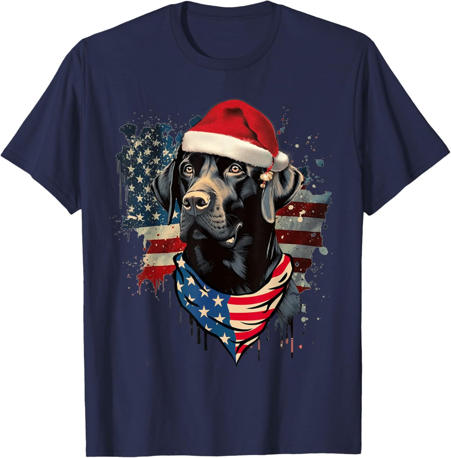 Retro Black Labrador Vintage Santa Christmas Tree Dog Xmas Men Women Kids T-Shirt - T-Shirt | Navy