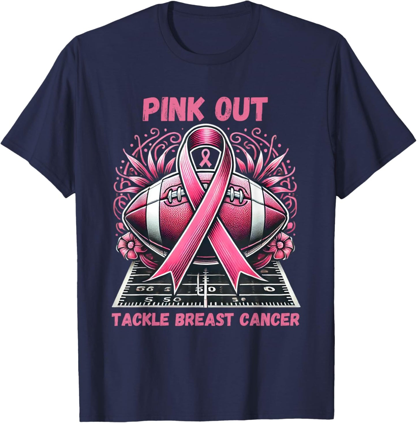 Pink Out Tackle Breast Cancer Awareness American Football T-Shirt - T-Shirt | Navy