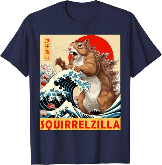 Squirrel Japanese Art Funny Squirrel Gifts Women Kid T-Shirt - T-Shirt | Navy