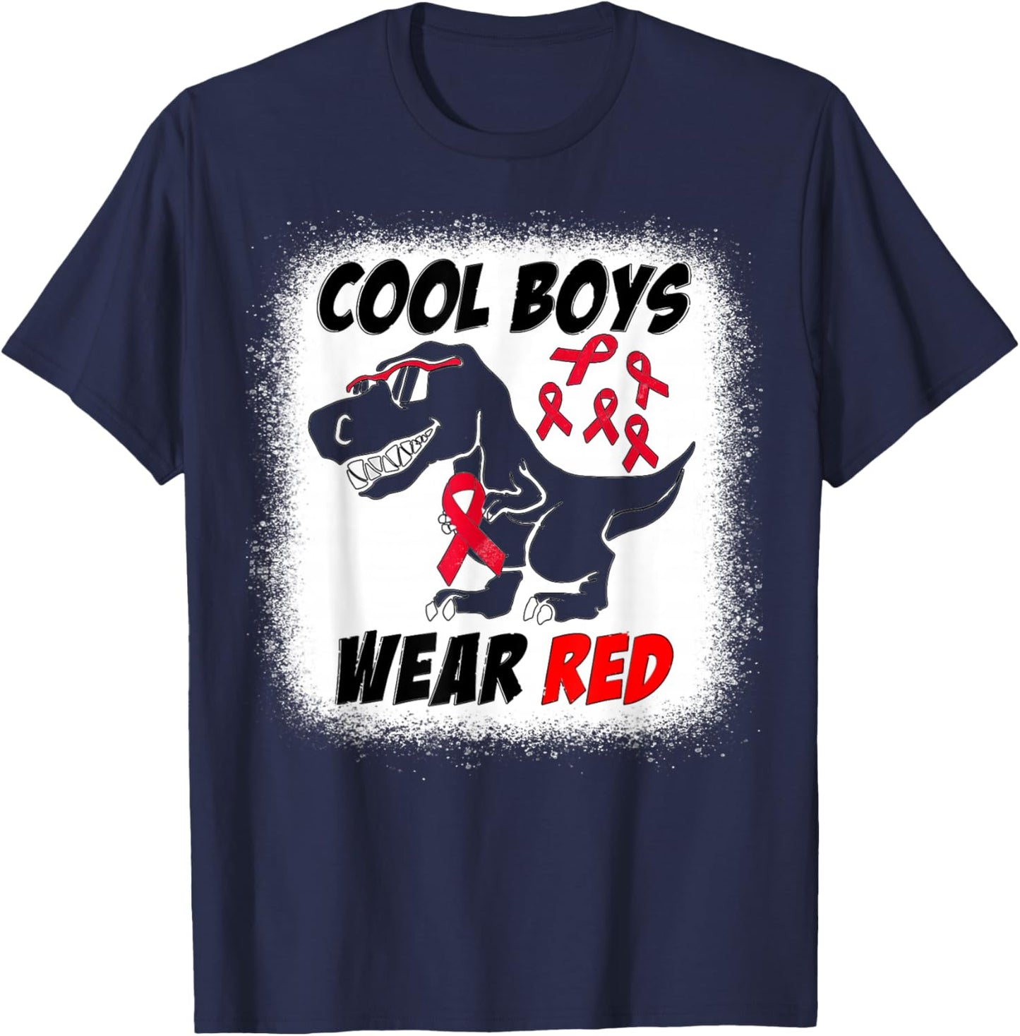 Cool Boys Wear Red For Red Ribbon Week T-Rex Dino Boys Kids T-Shirt - T-Shirt | Navy