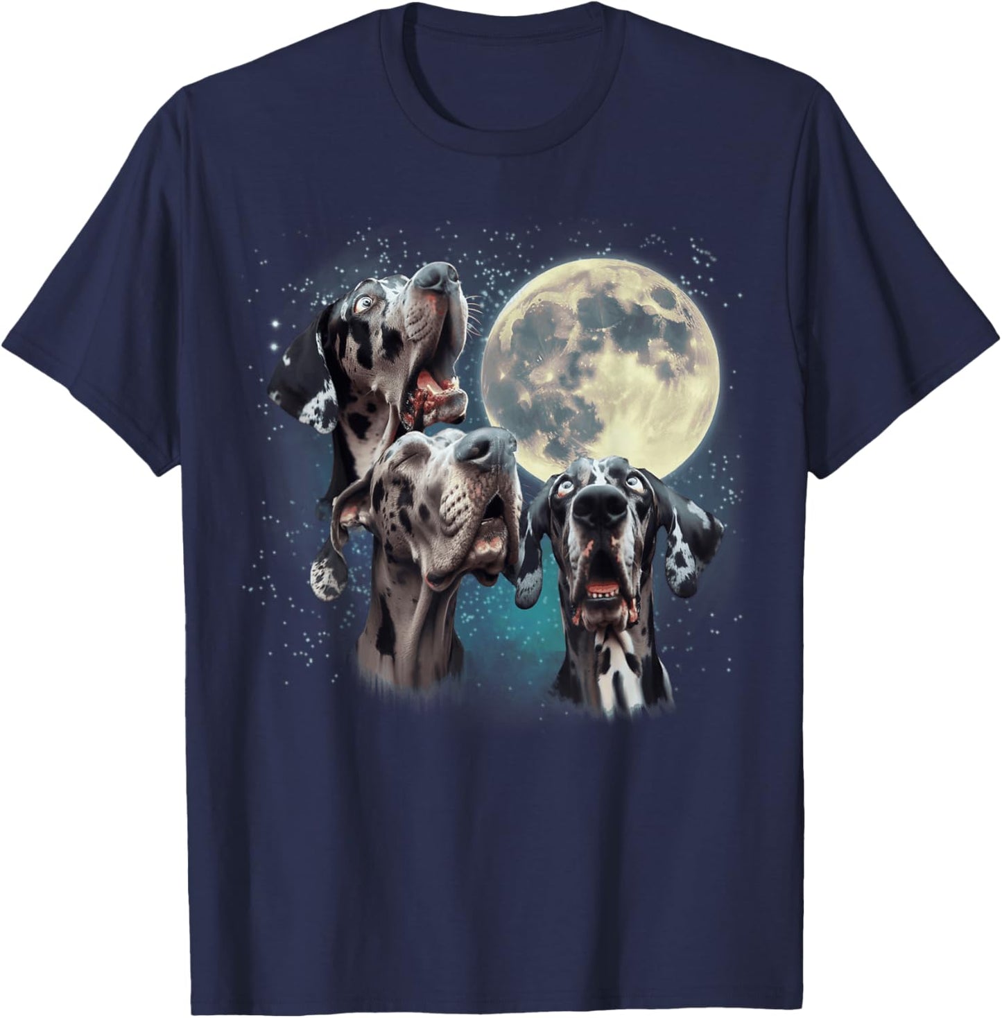 Funny Three Dog Moon, 3 Great Dane Merle Natural, Weird Meme Women Kids T-Shirt - T-Shirt | Navy
