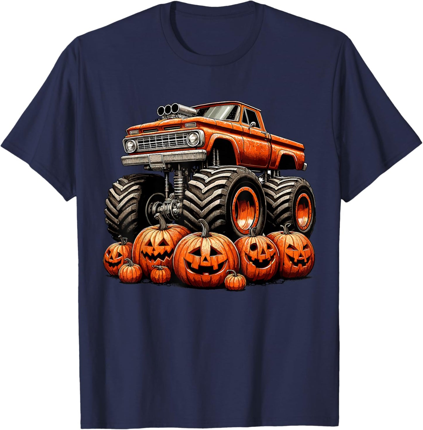 Monster Truck Pumpkin Halloween T-Shirt - T-Shirt | Navy