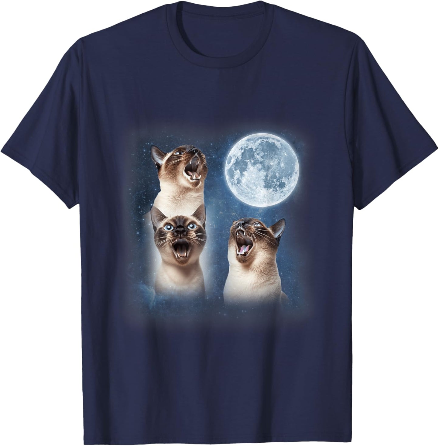 3 Siamese Cats Howling at the Moon Animal Lover Kittens T-Shirt - T-Shirt | Navy