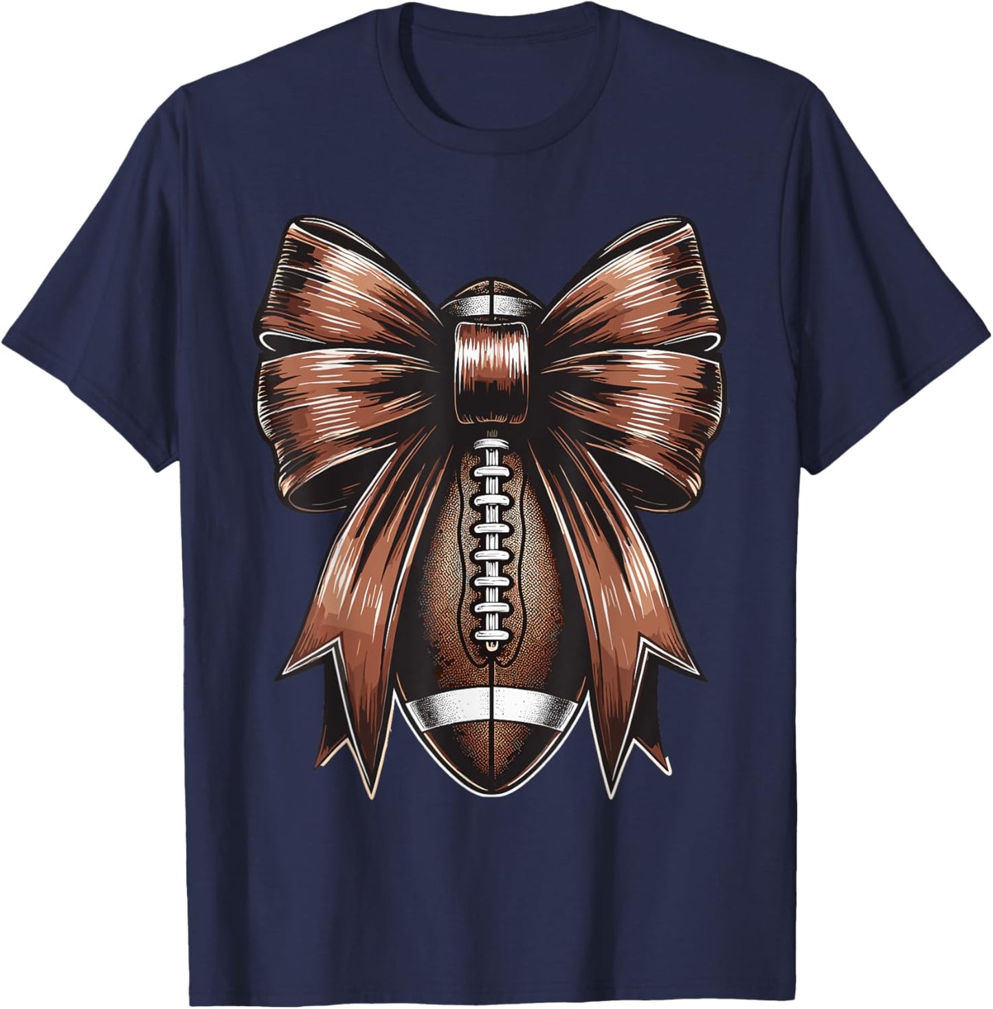 Football Coquette Bow American Football Thanksgiving Autumn T-Shirt - T-Shirt | Navy