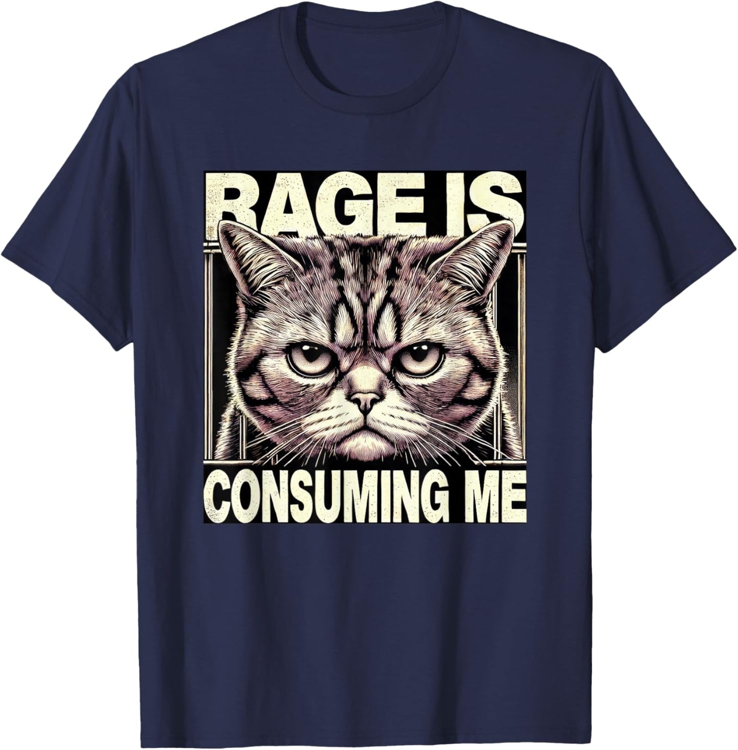 Women Men Rage Is Consuming Me Funny Cat Meme T-Shirt - T-Shirt | Navy