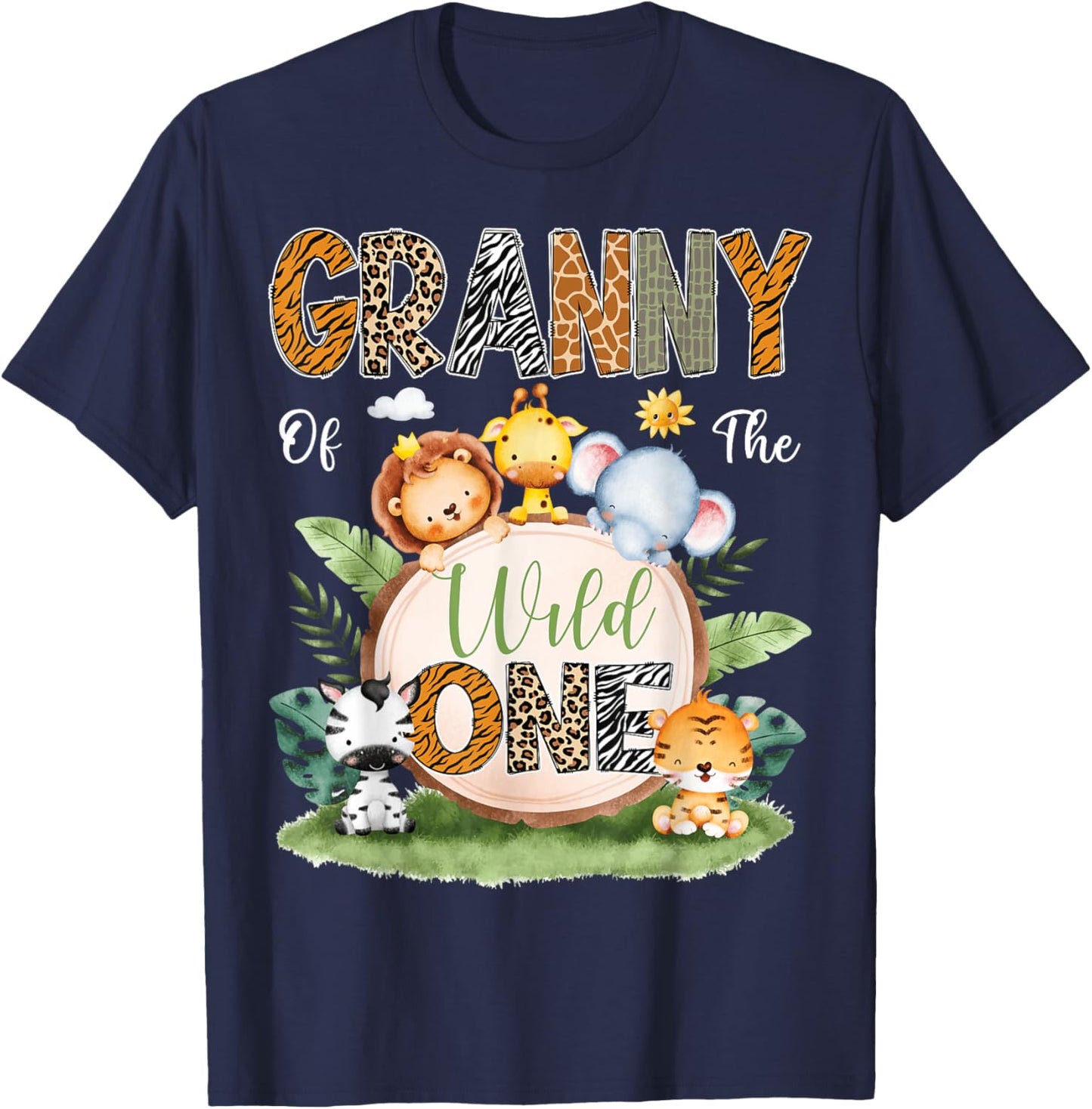 Granny Of The Wild One 1St Birthday Kids Safari Jungle T-Shirt - T-Shirt | Navy