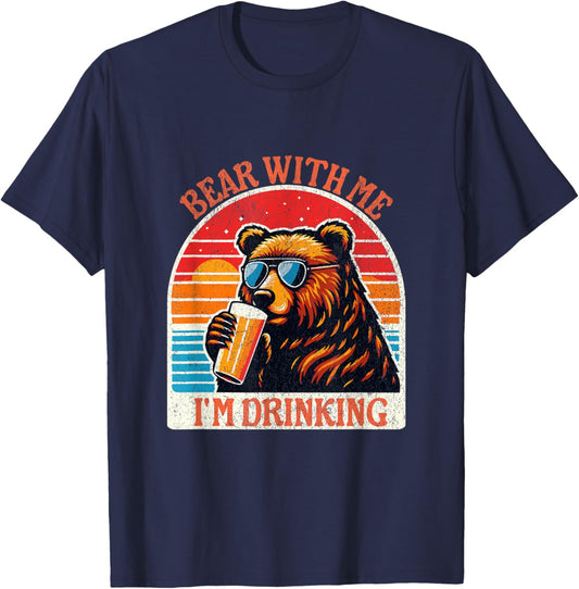 Bear Drinking Beer Outdoor Funny Grizzly Hiking T-Shirt - T-Shirt | Navy