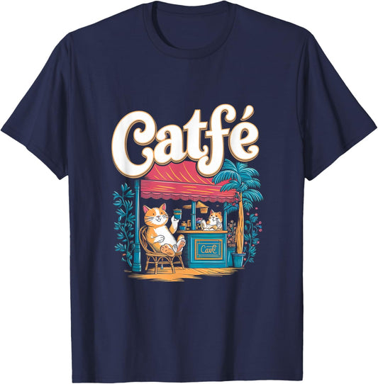 Funny Coffee Lover Cat Owner Cafe Pun T-Shirt - T-Shirt | Navy