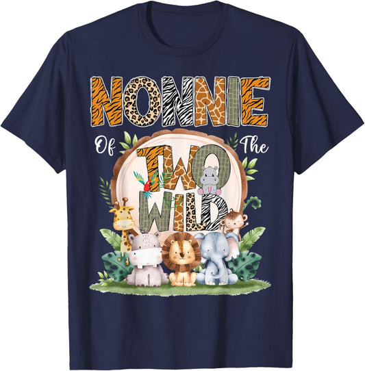 Nonnie Of The Two Wild Animal Safari 2Nd Birthday Party T-Shirt - T-Shirt | Navy