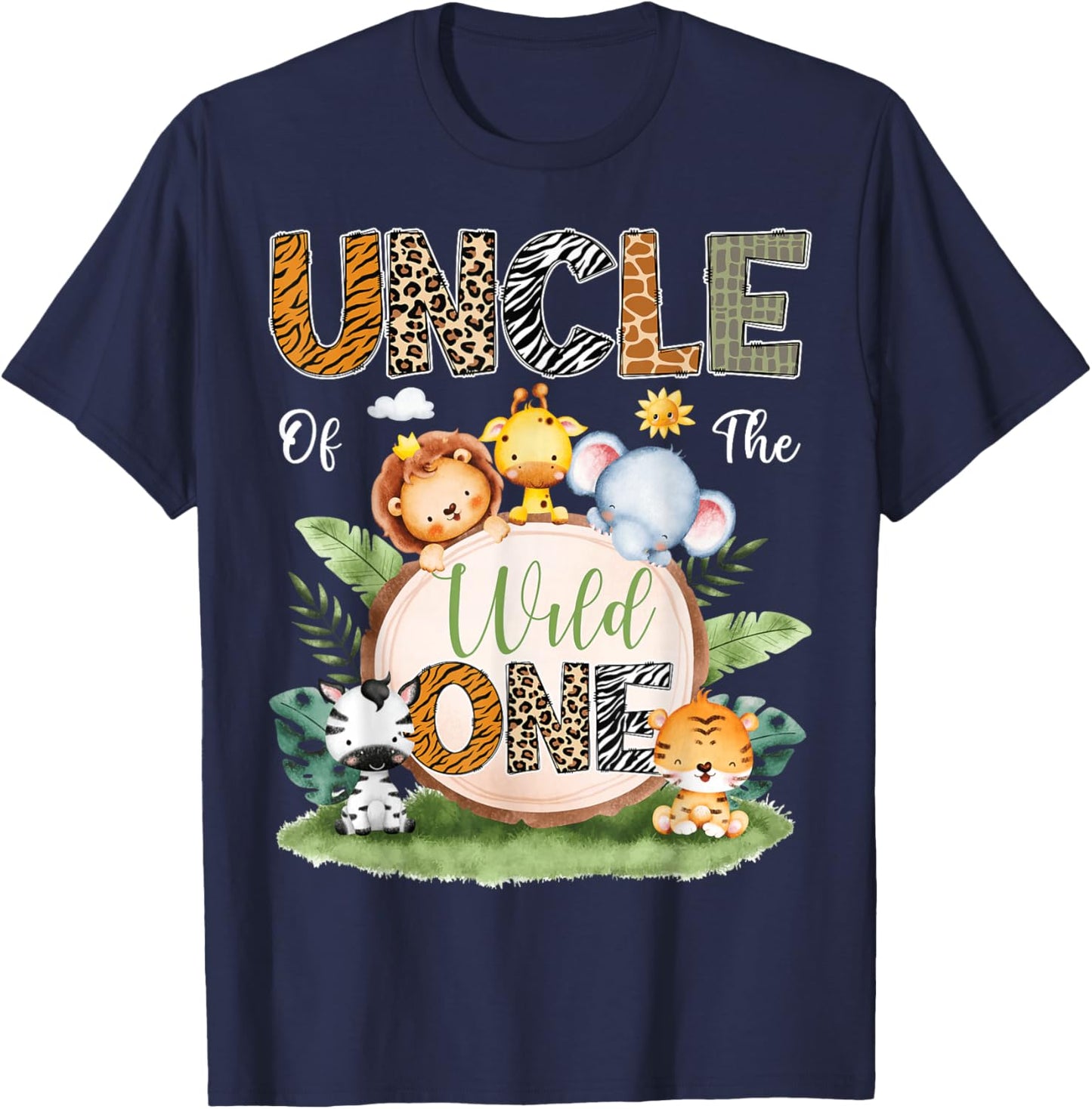 Uncle Of The Wild One 1St Birthday Kids Safari Jungle T-Shirt - T-Shirt | Navy