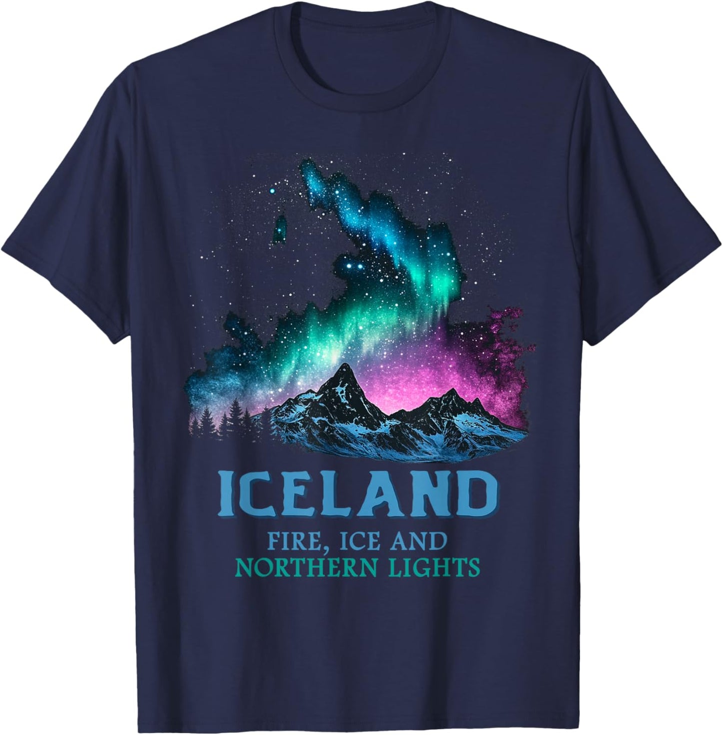 Iceland - Fire Ice Northern Lights Aurora Borealis T-Shirt - T-Shirt | Navy