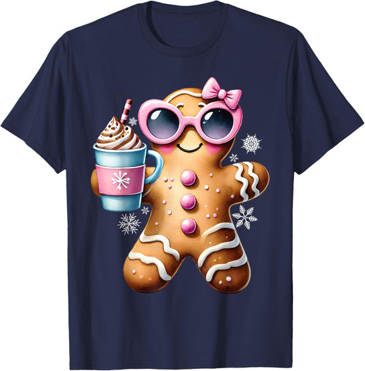 Gingerbread Drinking Hot Chocolate Bougie Women Christmas T-Shirt - T-Shirt | Navy