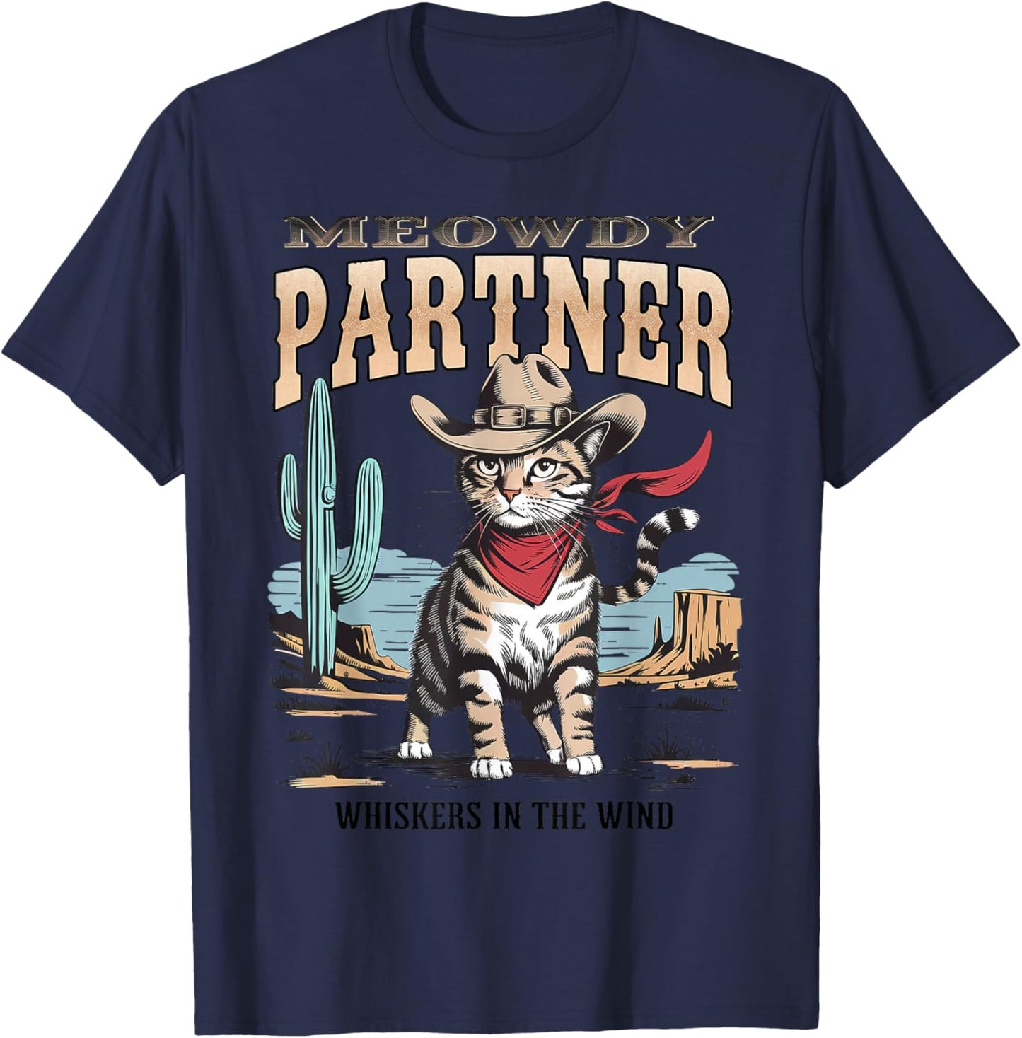 Vintage Cat Meowdy Partner Cowboy Gifts Women Kid T-Shirt - T-Shirt | Navy