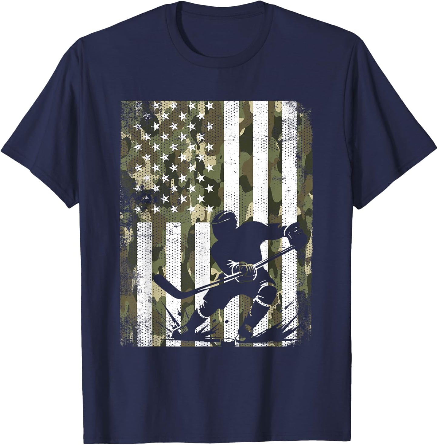 Ice Hockey Camouflage USA Flag Hockey Player Hockey Lover T-Shirt - T-Shirt | Navy