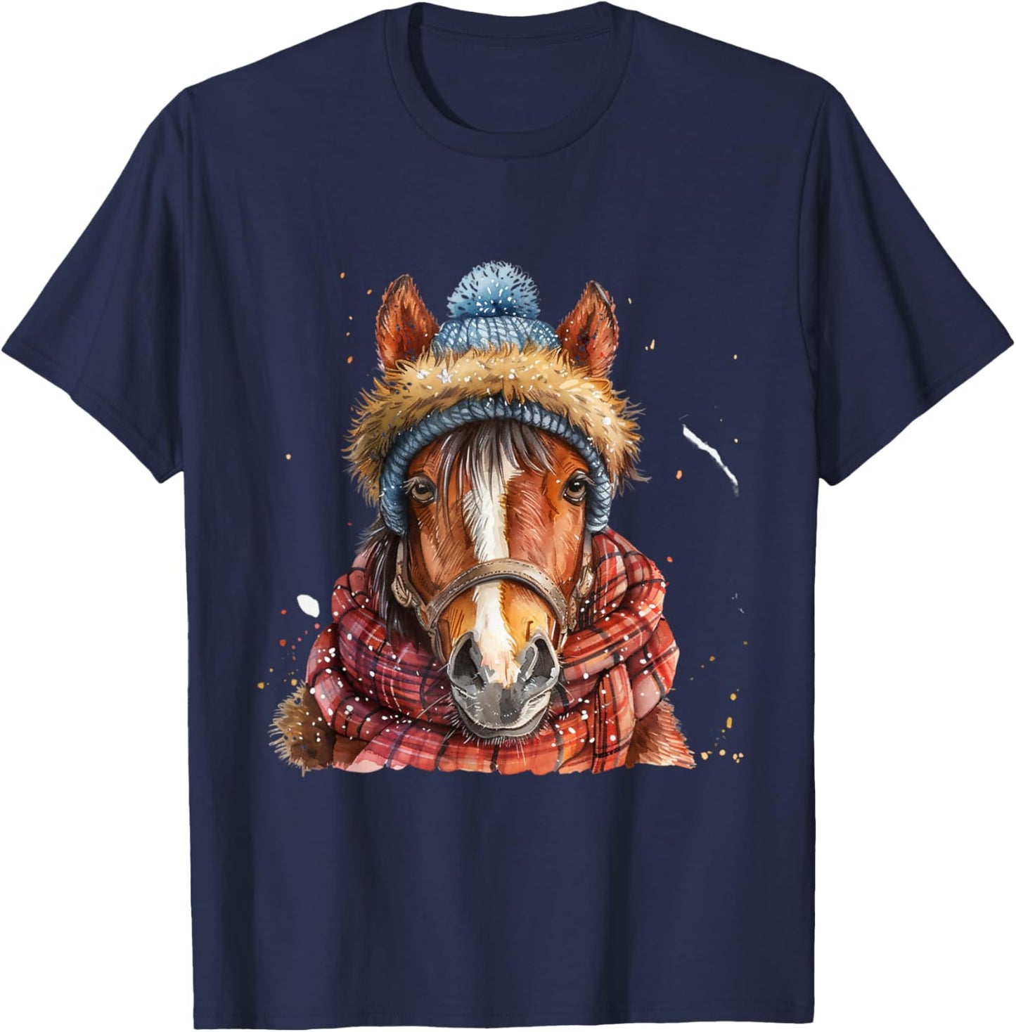 Merry Christmas Gifts For The Whole Family Adult Equestrian Horse Portrait Christmas Horseback Riding T-Shirt - T-Shirt | Navy