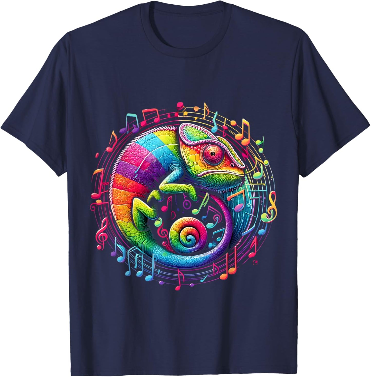 Retro Musical Chameleon Rainbow Circular Music Swirl Culture T-Shirt - T-Shirt | Navy