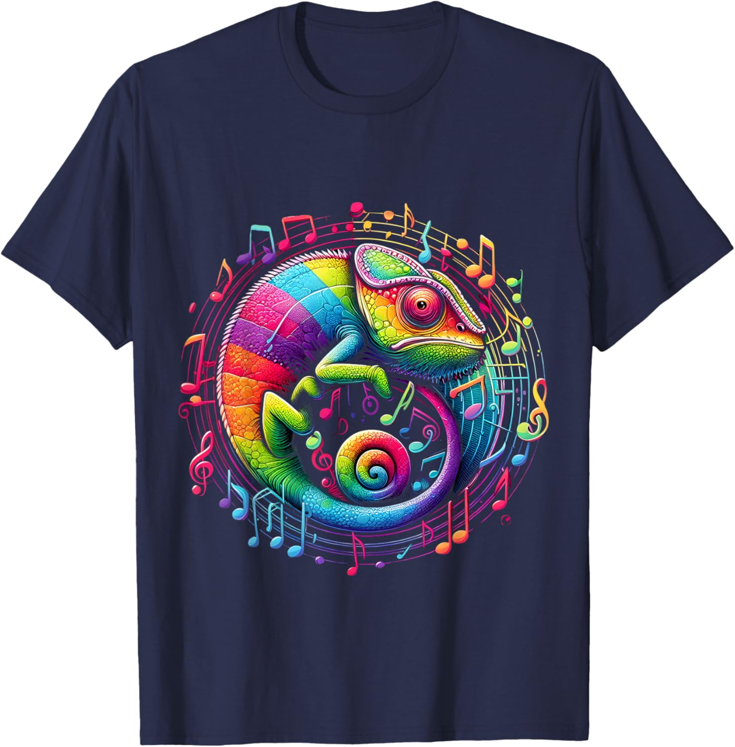 Retro Musical Chameleon Rainbow Circular Music Swirl Culture T-Shirt - T-Shirt | Navy