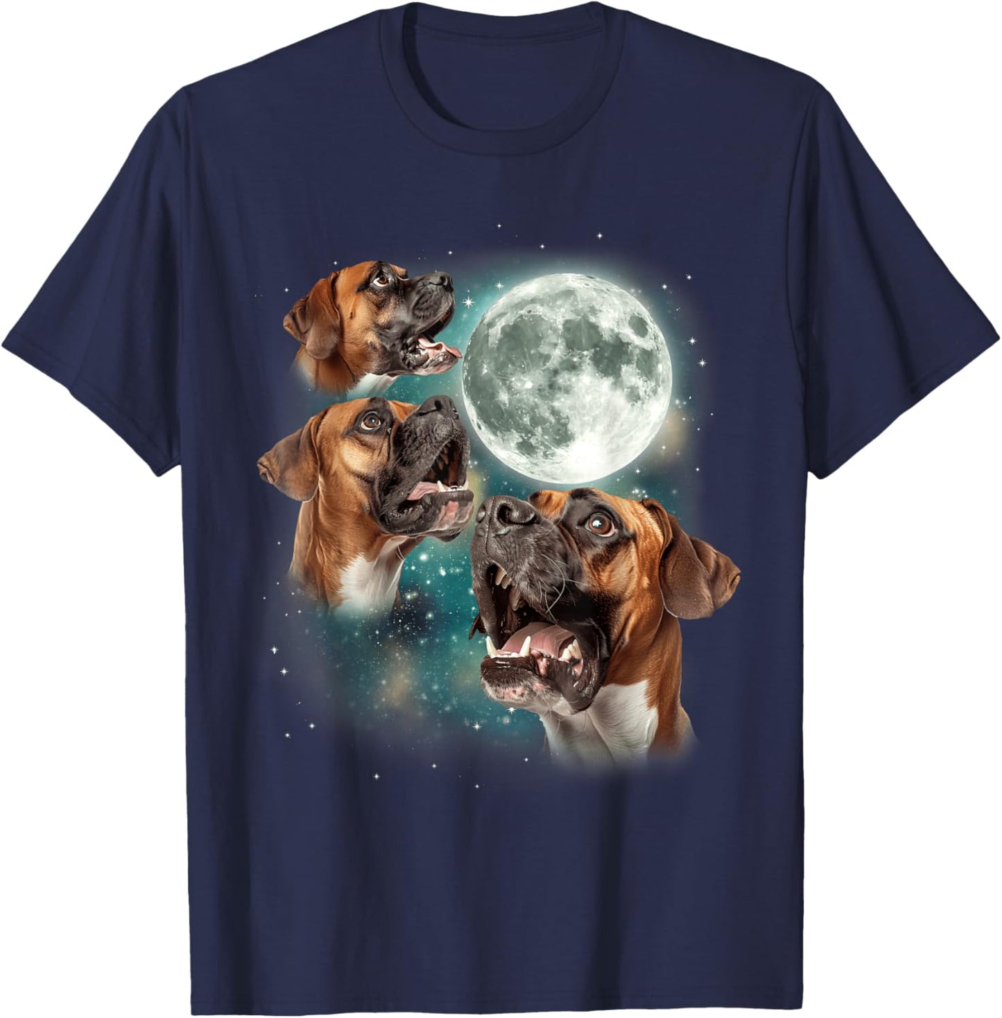 Three German Boxer Moon | Funny Howling Canine Dog Meme T-Shirt - T-Shirt | Navy