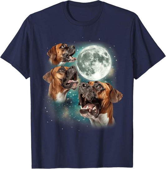 Three German Boxer Moon | Funny Howling Canine Dog Meme T-Shirt - T-Shirt | Navy