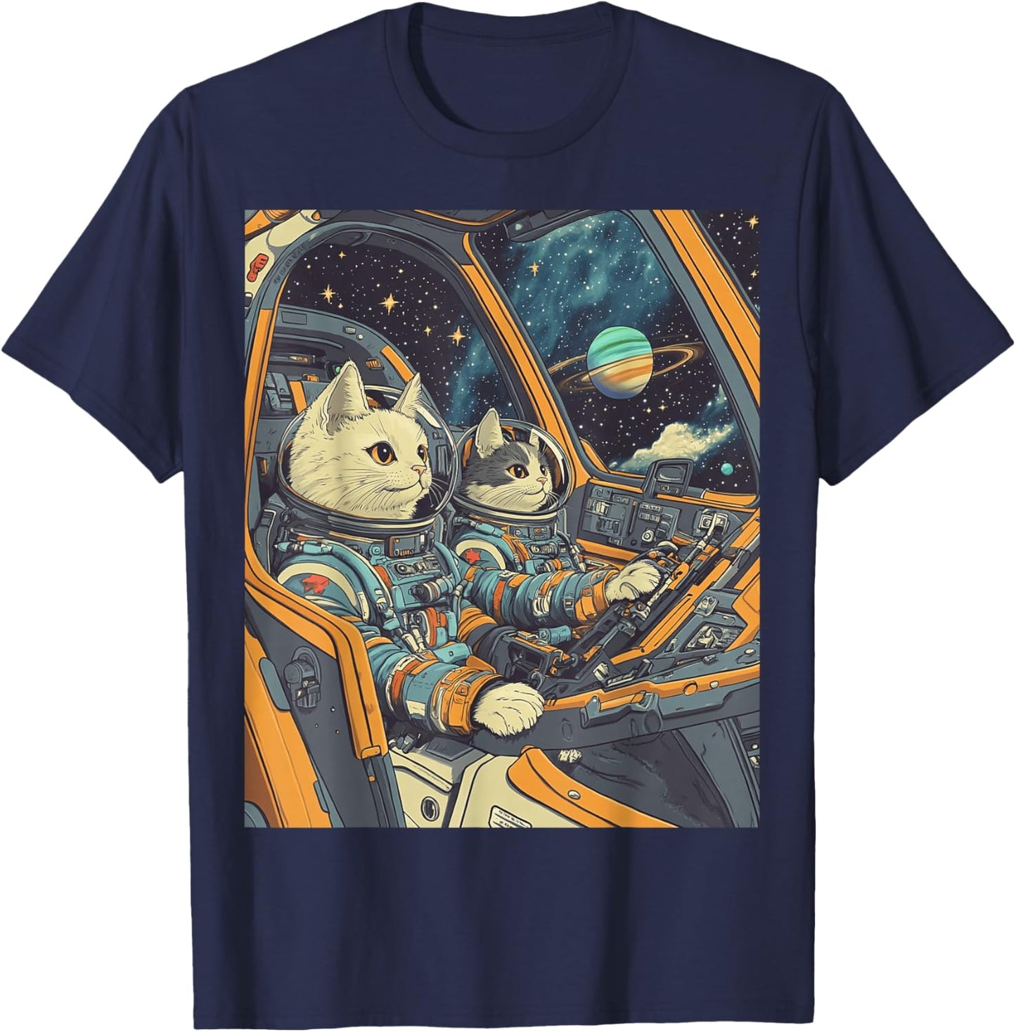 Funny Astronaut Cats Space T-Shirt - T-Shirt | Navy