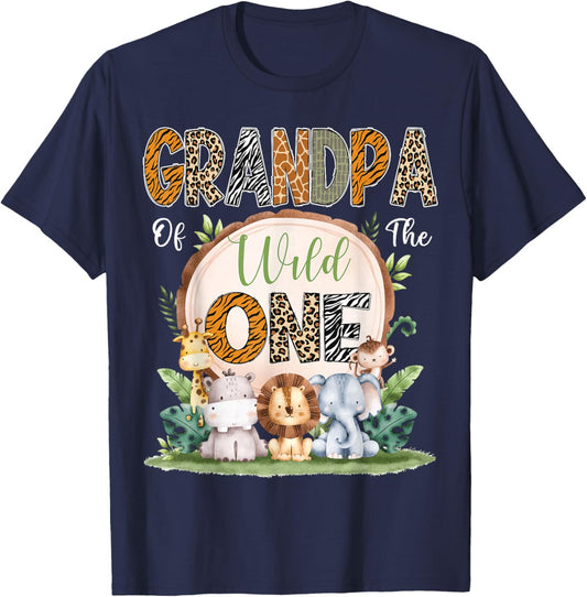 Grandpa Of The Wild One First Birthday Safari Woodland T-Shirt - T-Shirt | Navy
