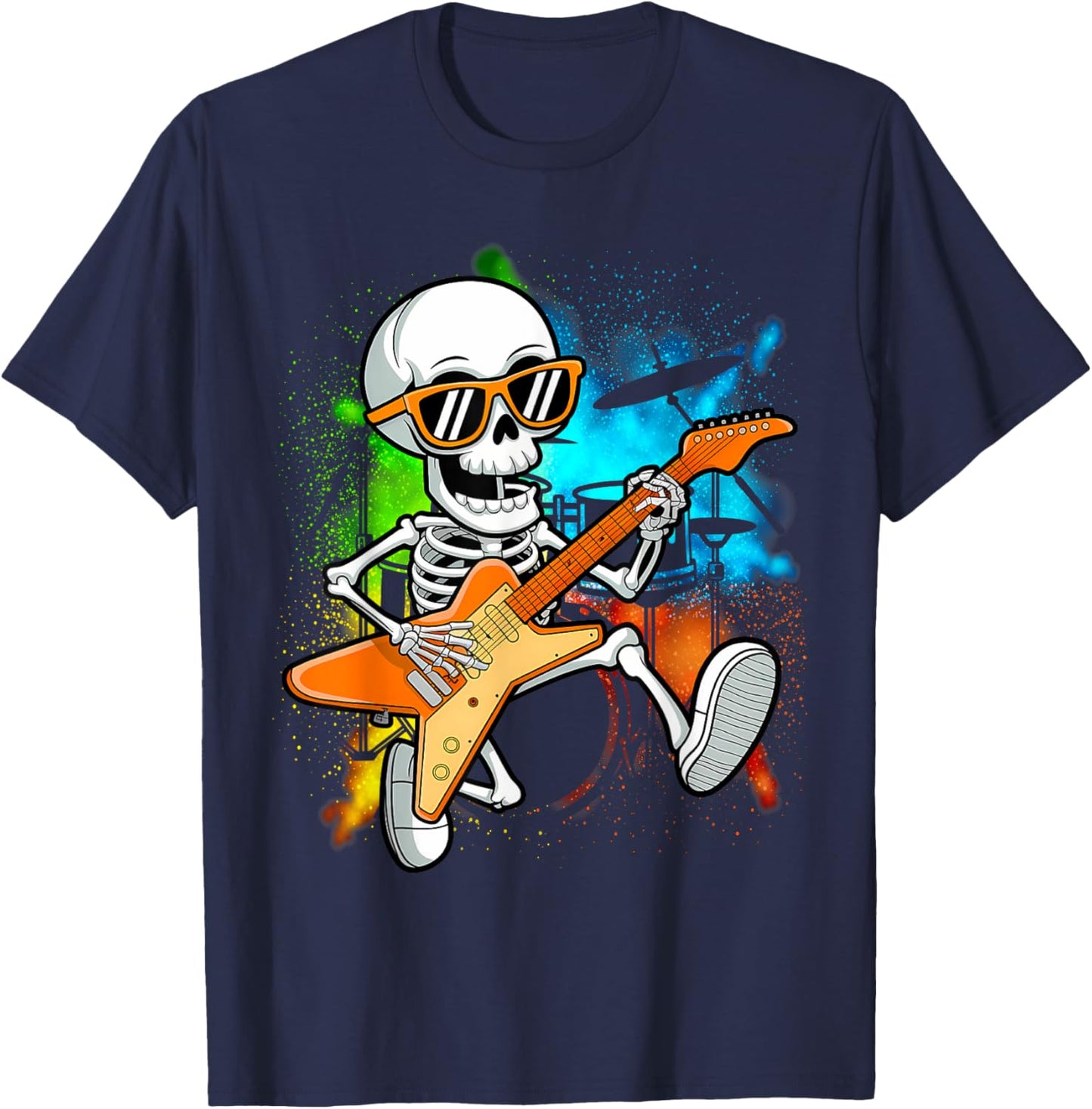 Skeleton Playing Guitar Rock & Roll Boys Kids T-Shirt - T-Shirt | Navy